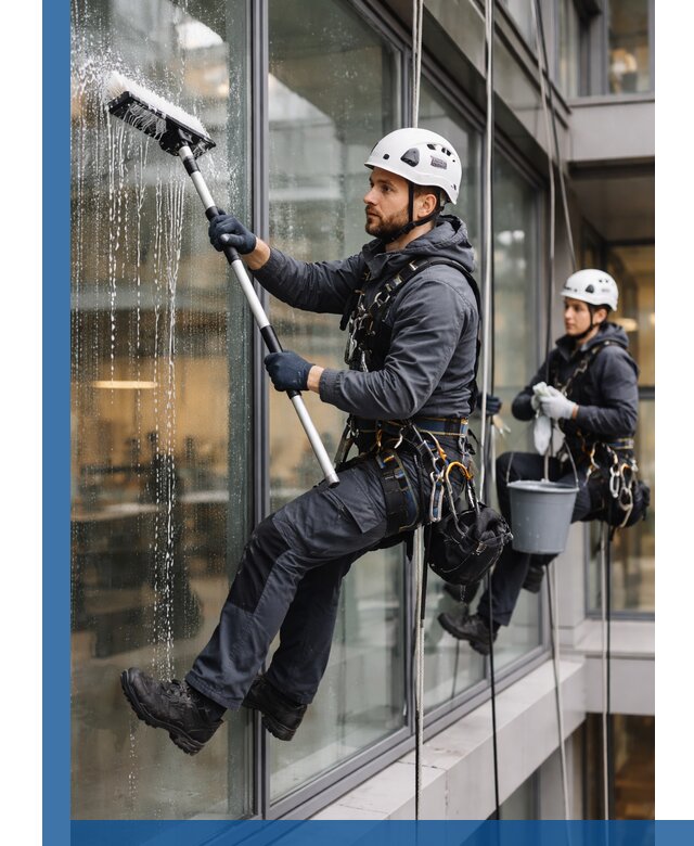 Профессиональная мойка витражей промышленными альпинистами в Истре