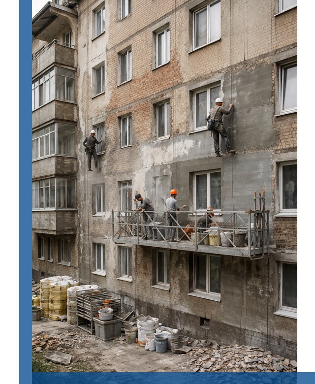 Капитальный ремонт фасада в Истре с восстановлением и гидроизоляцией