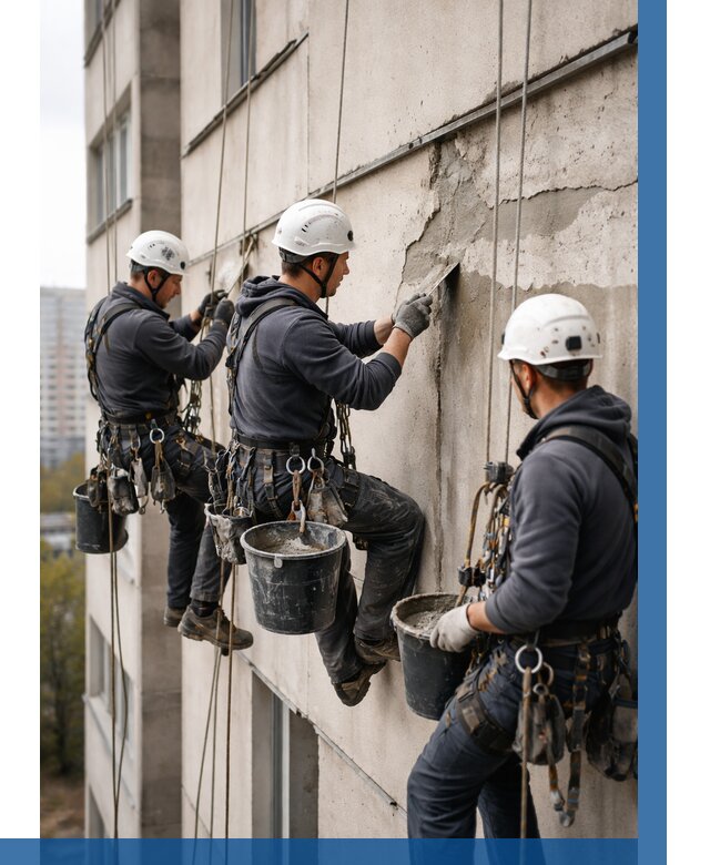 Ремонт бетонных элементов фасада в Истре от 2540 р. | ВЫСОТНИК-Ста