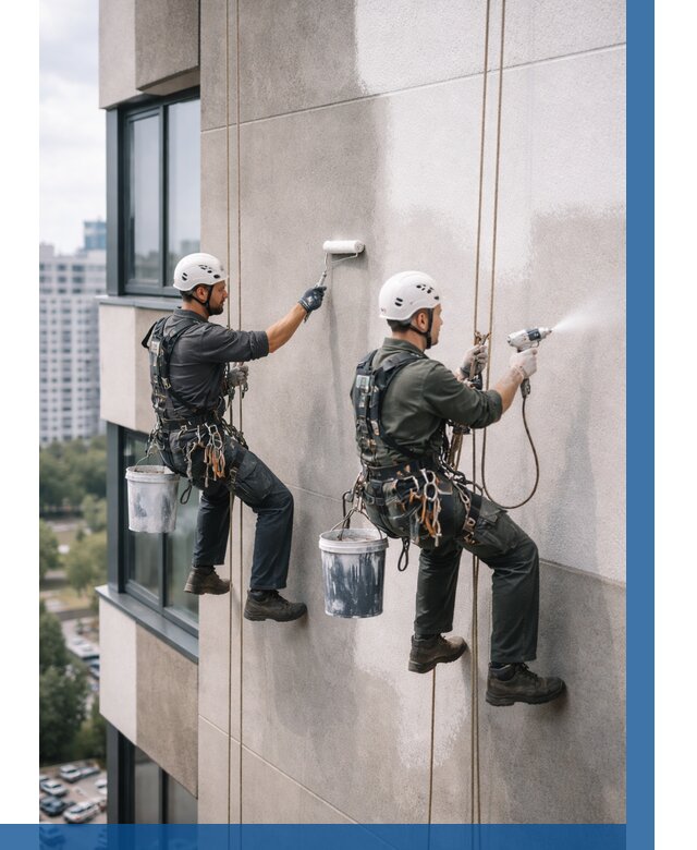 Покраска фасада альпинистами в Истре от 305 р. | ВЫСОТНИК-Ста