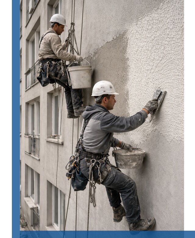 Нанесение декоративной штукатурки короед на фасад в Истре