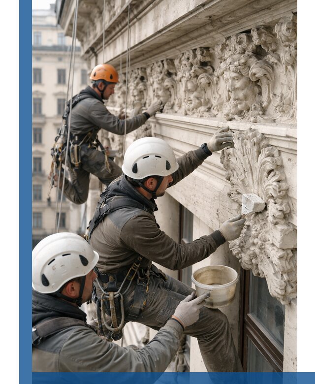 Реставрация фасадной лепнины с высотными работами в Истре