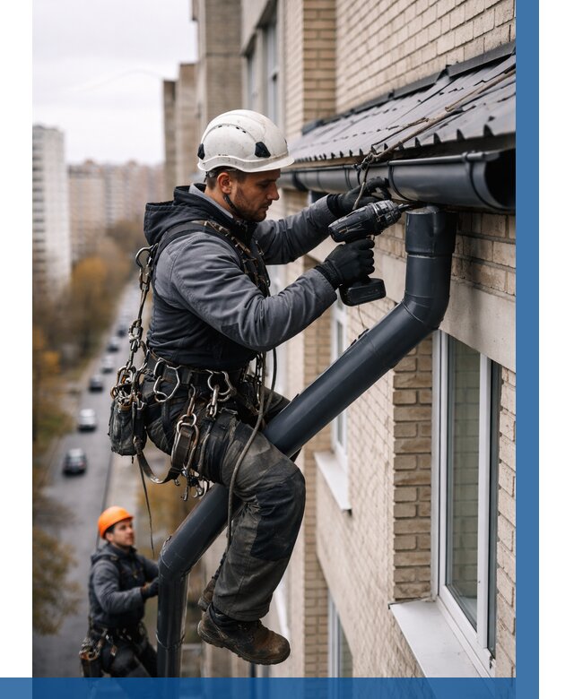 Монтаж водосточной системы на здании в Истре от 5080 р. | ВЫСОТНИК-Ста