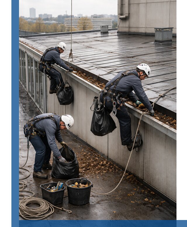 Очистка кровли по периметру в Истре силами промышленных альпинистов