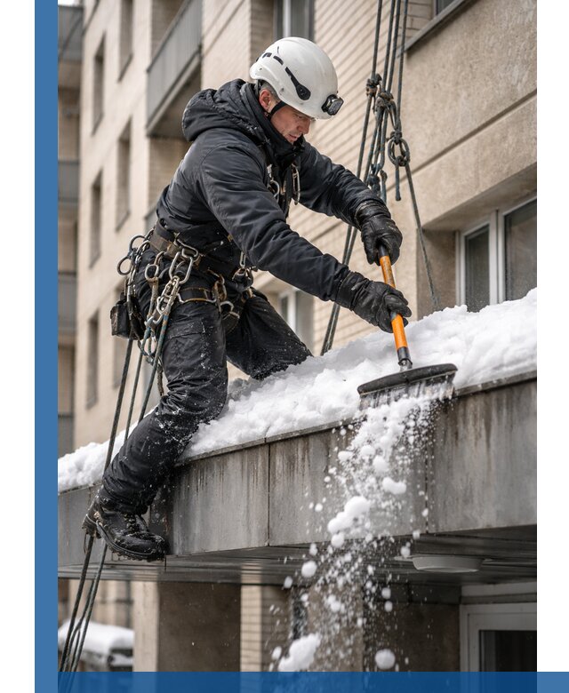 Очистка козырьков от снега в Истре круглогодично безопасно