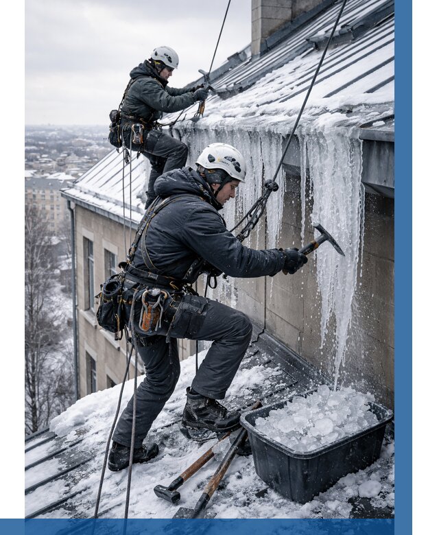 Удаление наледи с кровли в Истре от 5588 р. | ВЫСОТНИК-Ста