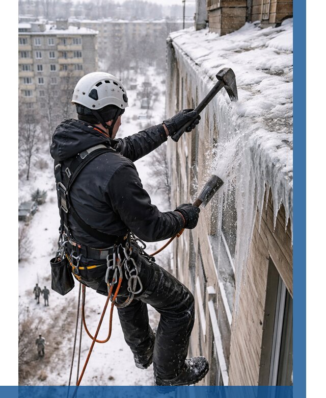 Сбивание сосулек с крыши в Истре по цене от 4572 р. | ВЫСОТНИК-Ста