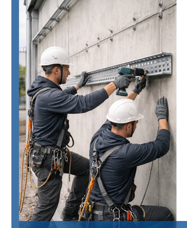 Монтаж кабельных лотков на фасаде зданий в Истре с гарантией