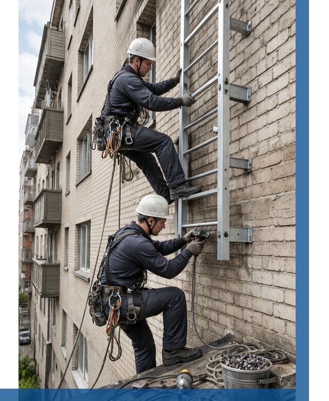 Монтаж пожарной лестницы в Истре от 25400 р заказать у ВЫСОТНИК-Ста