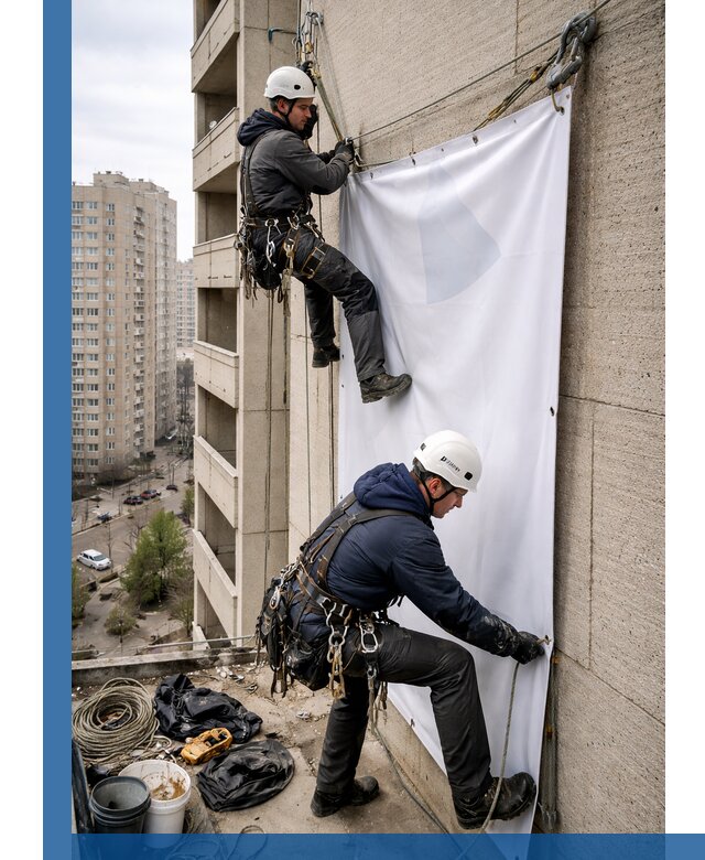 Профессиональный монтаж баннеров на фасаде в Истре