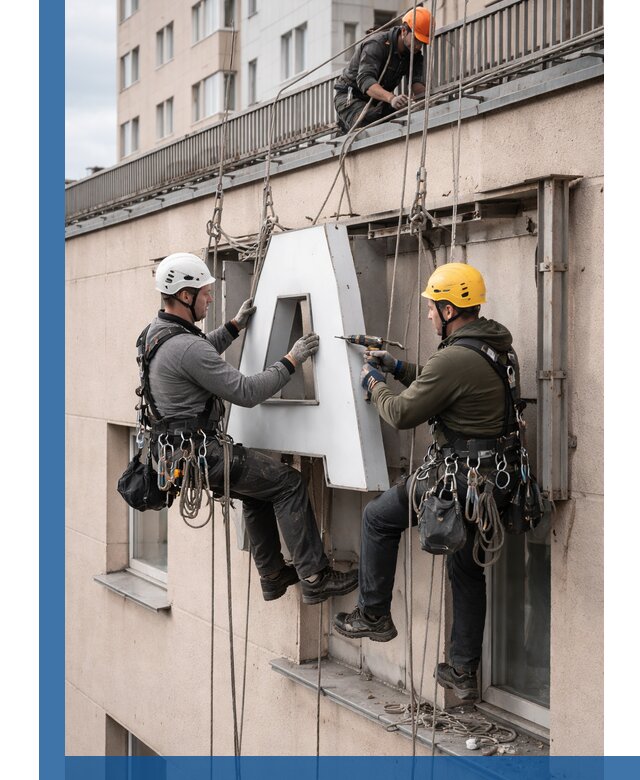 Ремонт и восстановление наружных вывесок на высоте в Истре