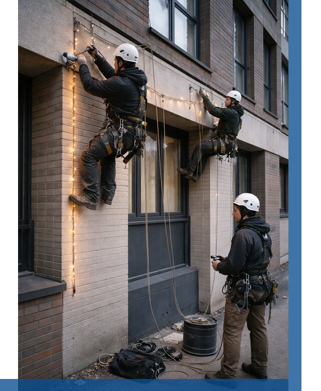 Монтаж гирлянд на фасаде в Истре от 3556 р. | ВЫСОТНИК-Ста