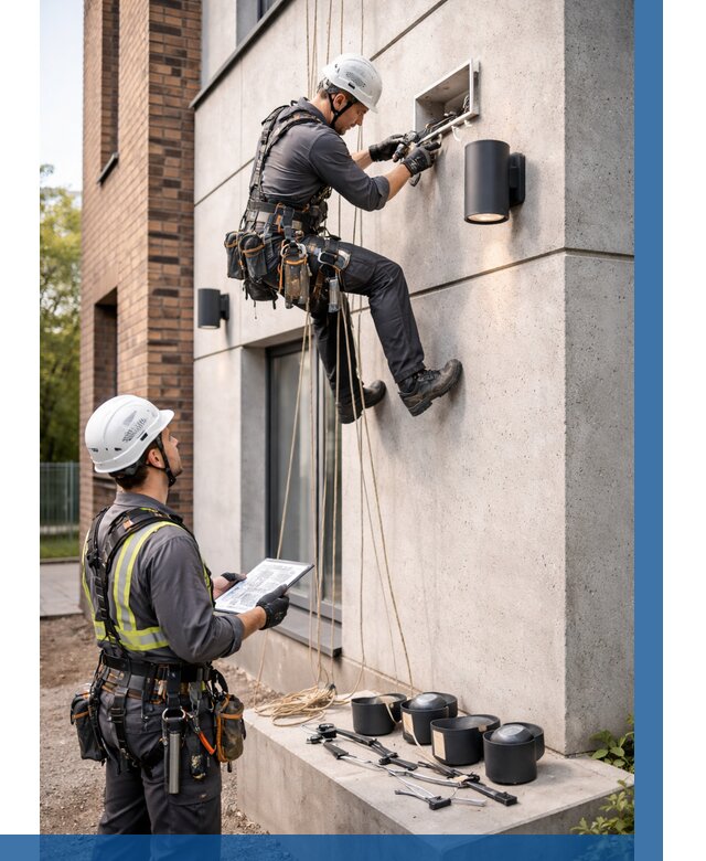 Монтаж фасадного освещения в Истре от 2540 р. | ВЫСОТНИК-Ста