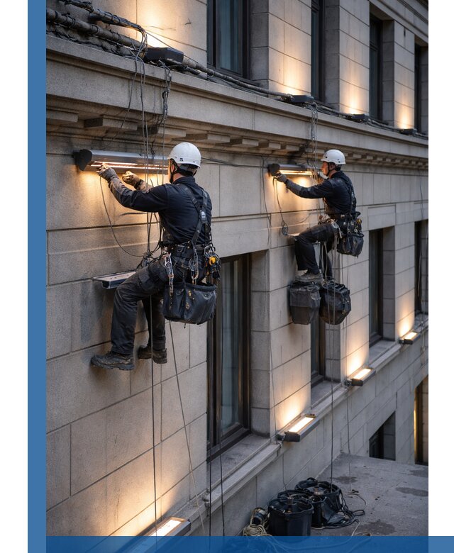 Монтаж архитектурной подсветки фасадов зданий в Истре