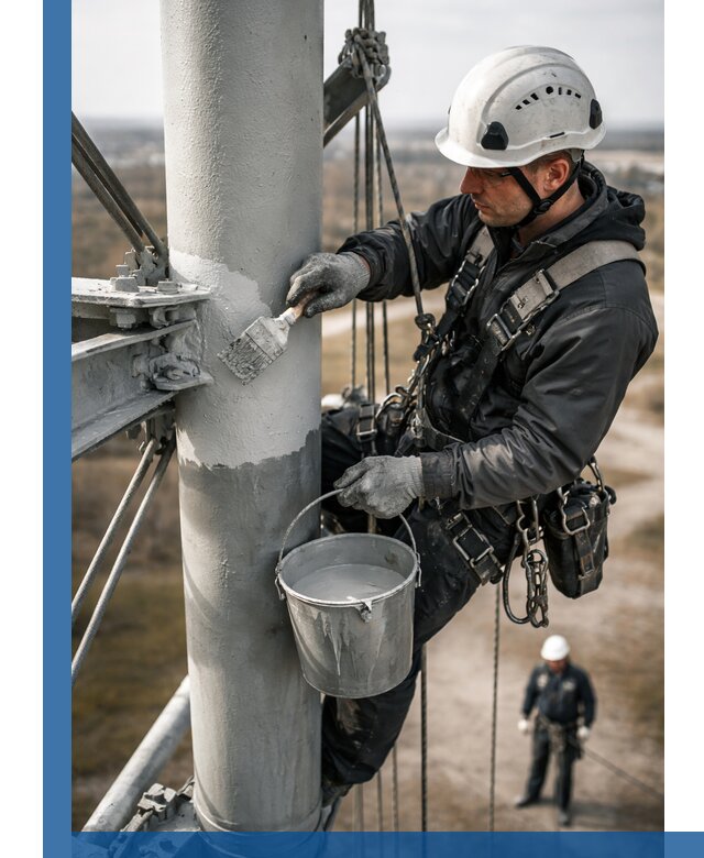 Покраска мачт связи в Истре промышленными альпинистами