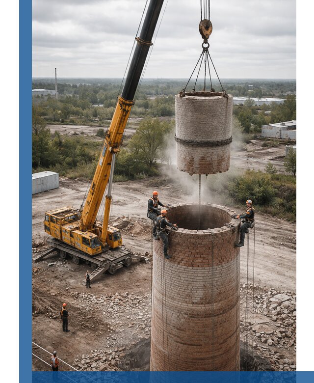 Демонтаж дымовой трубы в Истре с гарантиями безопасности