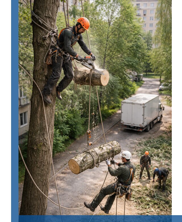 Спил деревьев альпинистами в Истре, безопасно и без повреждений