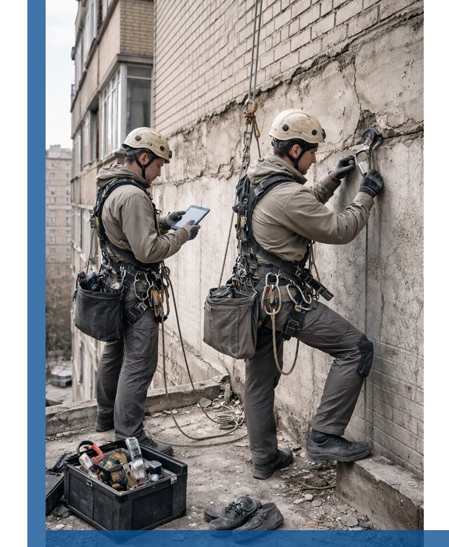 Обследование фасада промышленными альпинистами в Истре