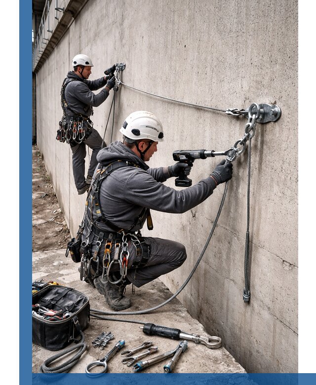 Монтаж анкерных линий высотной безопасности в Истре