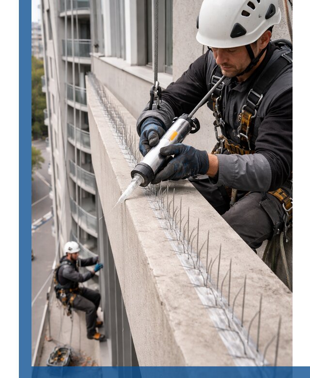 Установка шипов от птиц на фасадах и кровлях в Истре